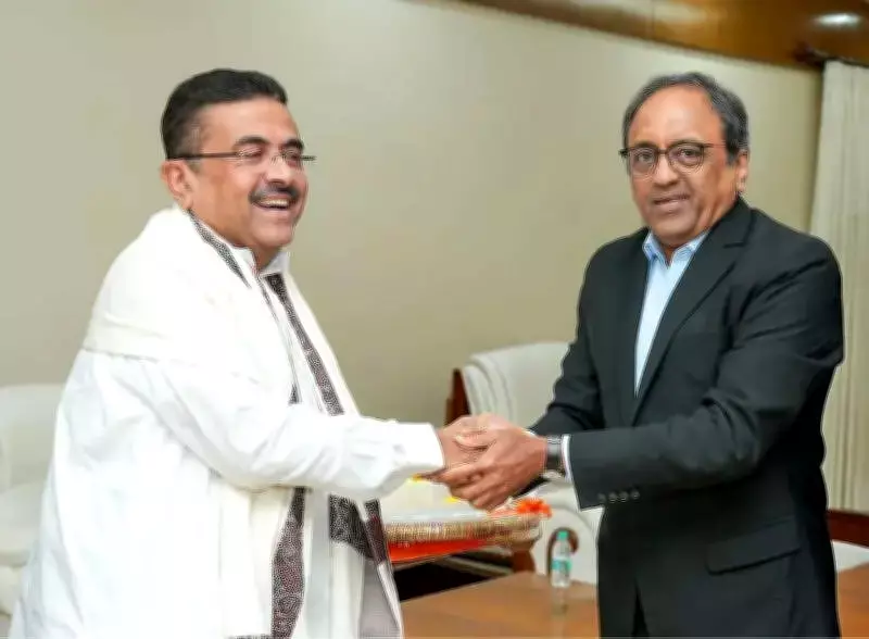West Bengal CM Adhikari Meets L&T CMD at Kolkata Airport for Investment Talks