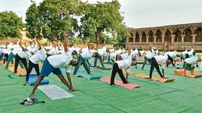 Hampi's Elephant Stable Hosts International Yoga Day in Karnataka