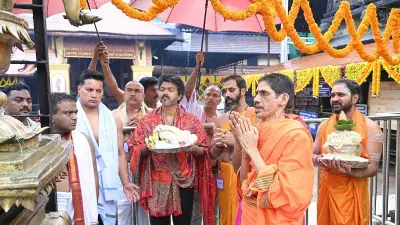 Tamil Nadu CM Vijay presents silver sword at Mookambika Temple in Kollur