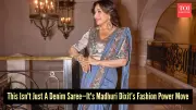 Madhuri Dixit Stuns in Embroidered Denim Saree, Blending Modern and Traditional Styles