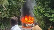Private Bus Catches Fire at Hulikal Ghat, All Passengers Safe