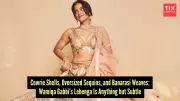 Wamiqa Gabbi Stuns in Golden Banarasi Lehenga with Cowrie Shells