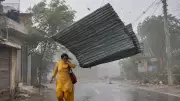 Woman Narrowly Escapes Flying Tin Shed During Etawah Storm