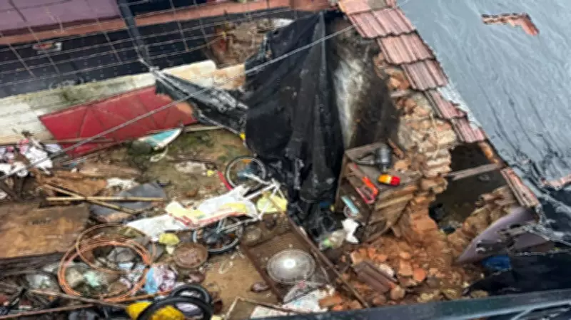 Family Narrowly Escapes Wall Collapse in Karnataka's Shivamogga