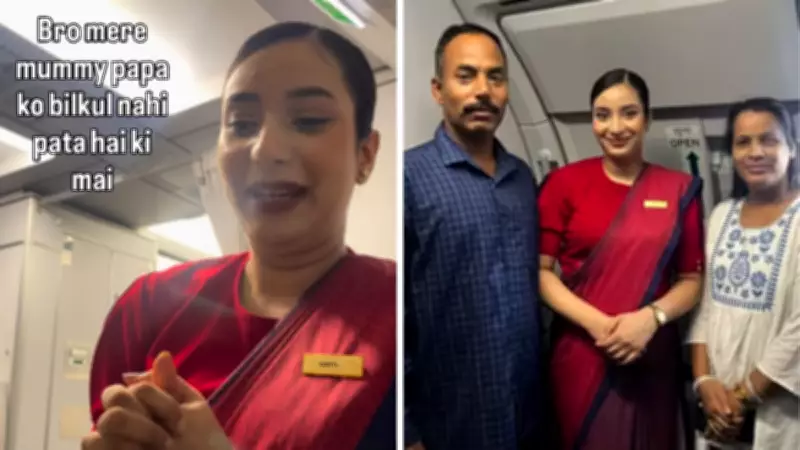 Flight attendant surprises parents on flight, viral video