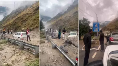 Monsoon Fury Cripples Himachal: Flash Flood Blocks NH-5 in Kinnaur, Vehicles Stranded